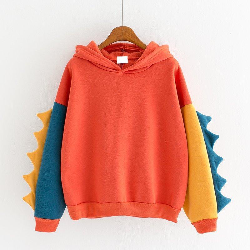Dinosaur Oversized Cartoon Hoodie Women Fashion Sweatshirt Casual Print Korean Style Thicken Sweatshirt Winter Dino Hoodie Tops