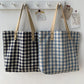 Large-capacity Plaid Bag Women Canvas Bags Travel Casual Shoulder Handbag Simple Hobo Bags