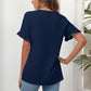 Spring and Summer Women's Casual Ruffled Short-sleeved V-neck Button-up Top European and American Solid Color Shirt