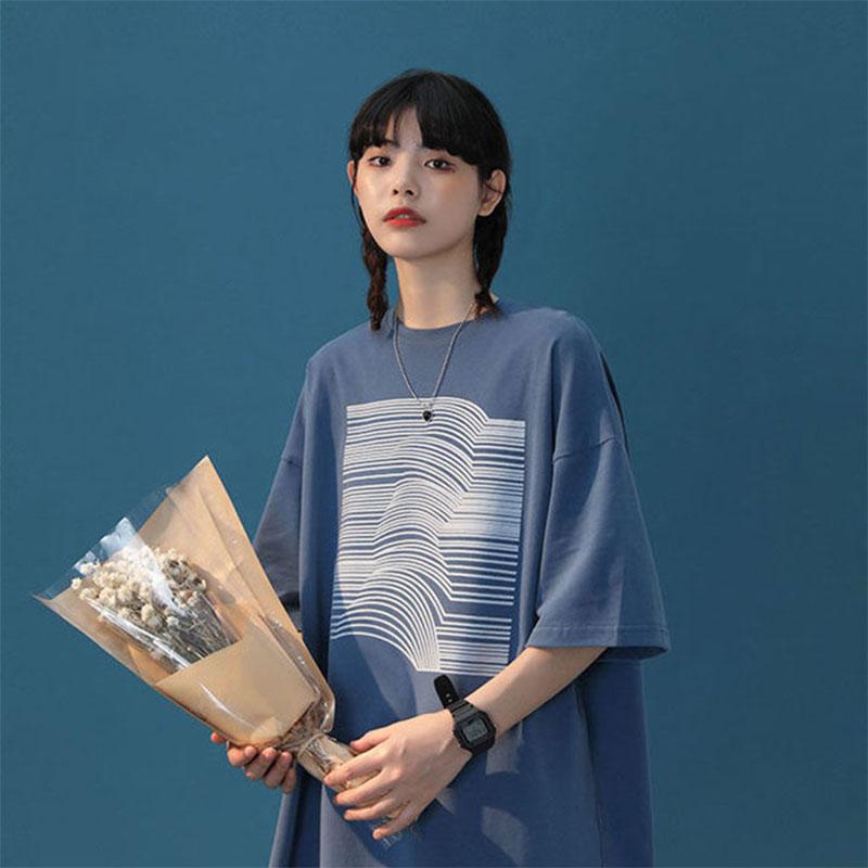 Women's Short-Sleeve T-shirt 100% Cotton Half-Sleeve Loose Korean K Pop Short-Sleeve Top Oversized Large T-Shirt Girl's Summer Casual Sports Clothing