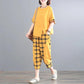 Suit Summer Plaid Casual Suit Loose Large Size Was Thin Two-piece Casual Suit Home Service Fabric Light and Breathable Sweat-absorbent