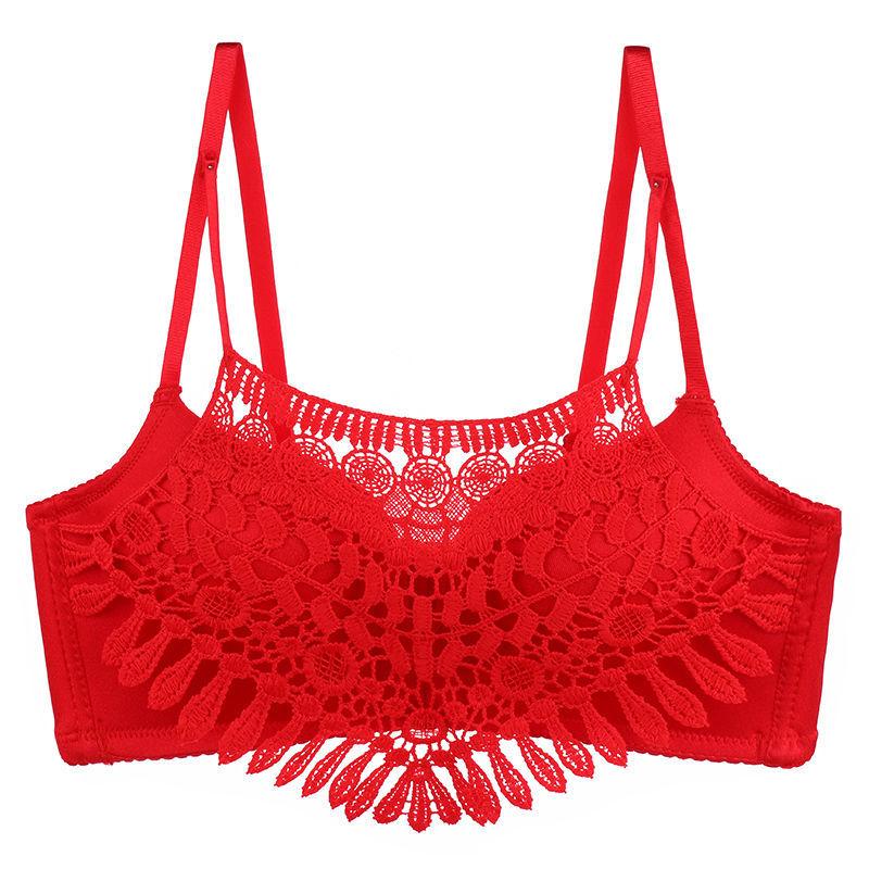 Sexy Embroidered Underwear Women's No Steel Ring Chest Small Thickening Gather Bra Women's Upper Support Anti-sagging Bra Single Piece