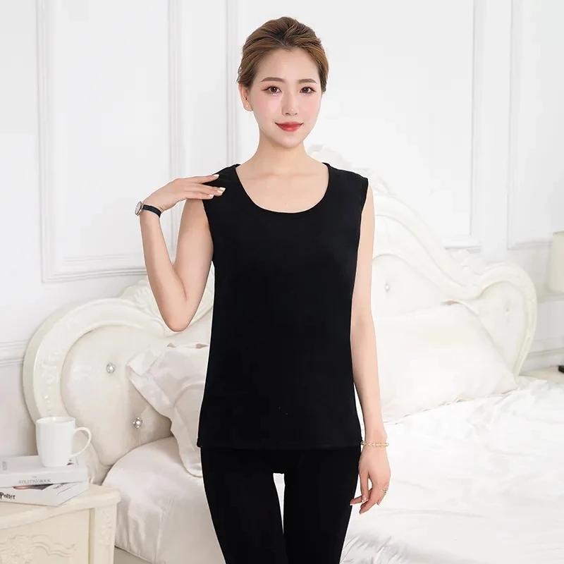 Thermal Vest Women Print Thermal Inner Wear Sexy Winter Clothes Floral Tank Tops Black Sleeveless Top Slim Body Undershirt Warm