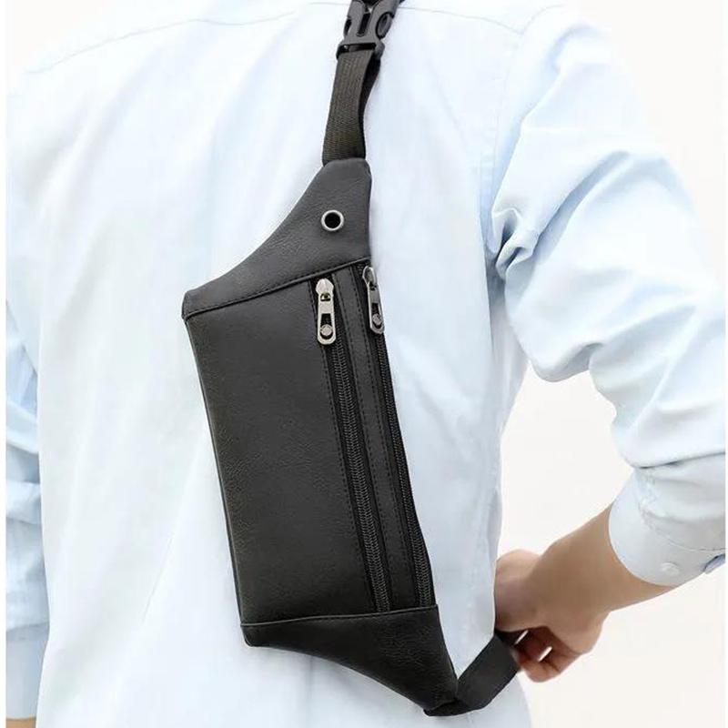 Business Leather Multi-layer Small Waist Bag Running Outdoor Mobile Phone Bag Multifunctional PU Chest Bag Receiving Wallet Sports Bag