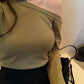 Pofulove Slim Spicy Girl Hollow Out Collar Sweater Chic Halter Neck Crop Top V-Neck Fit Sweater Jumper