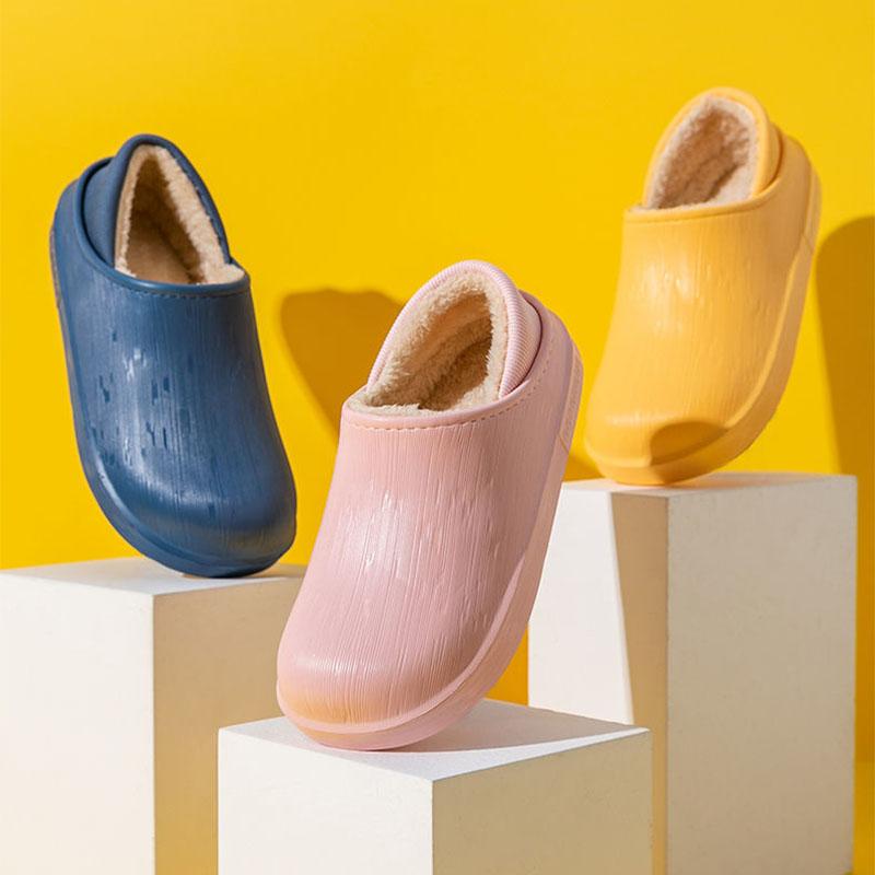Waterproof Cotton Slippers for Women Winter Indoor and Outdoor Cute Plus Velvet Warm Shoes for Home Non-slip Wool Slippers