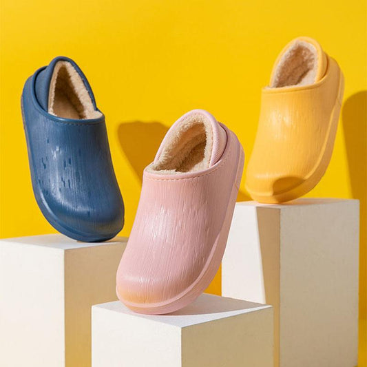 Waterproof Cotton Slippers for Women Winter Indoor and Outdoor Cute Plus Velvet Warm Shoes for Home Non-slip Wool Slippers