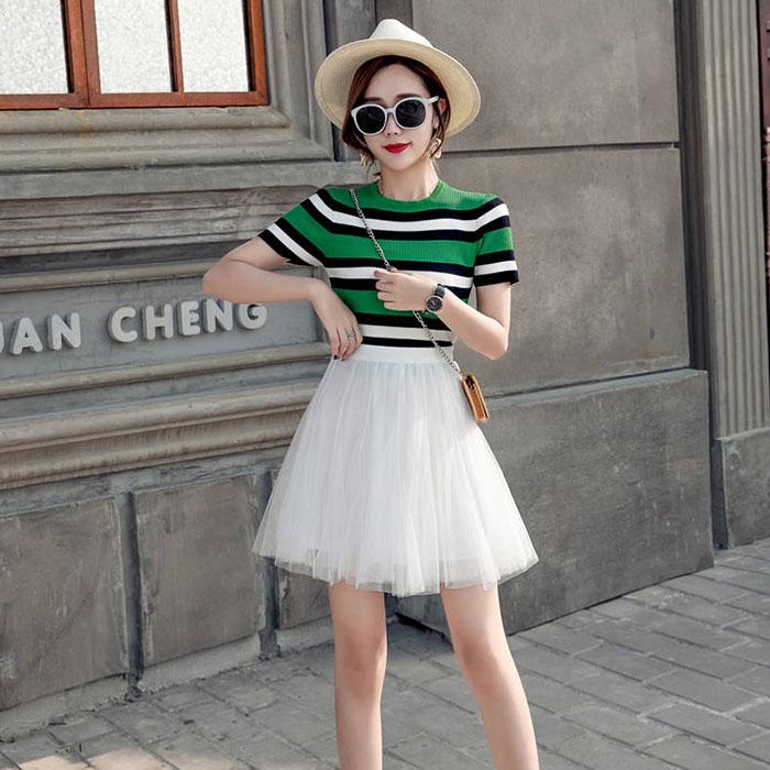 Women Anti-light Mesh Skirt Elasticated Waist Thin Ballet Bag Hip Skirts Mini A Word Skirt