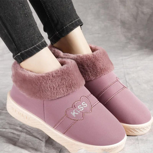 Women's Winter Bag with Cotton Slippers Warm and Waterproof Home Furry Slippers Plus Velvet Thick Cotton Shoes