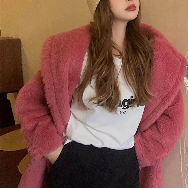 WTEMPO Winter Faux Fur Mink Fur Coat Women's Mid-length Plush Fleece Coat Warm Thicken Coat