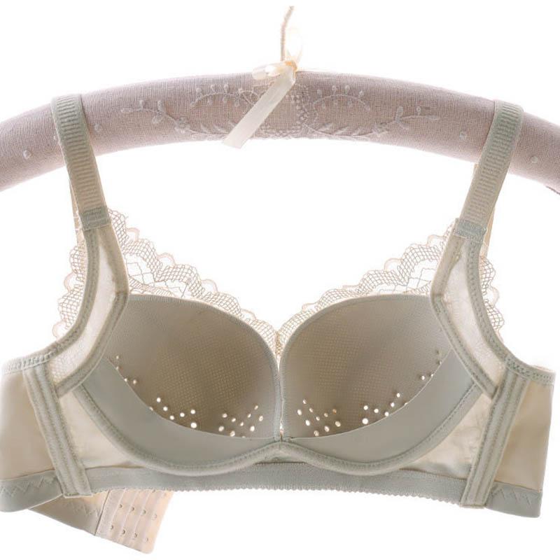 Latex Hole Cup Thin Underwear Sexy Lace Diamond Decoration No Steel Ring Breast Top Support Gather Breathable Rear Four-row Buckle Adjustable Bra