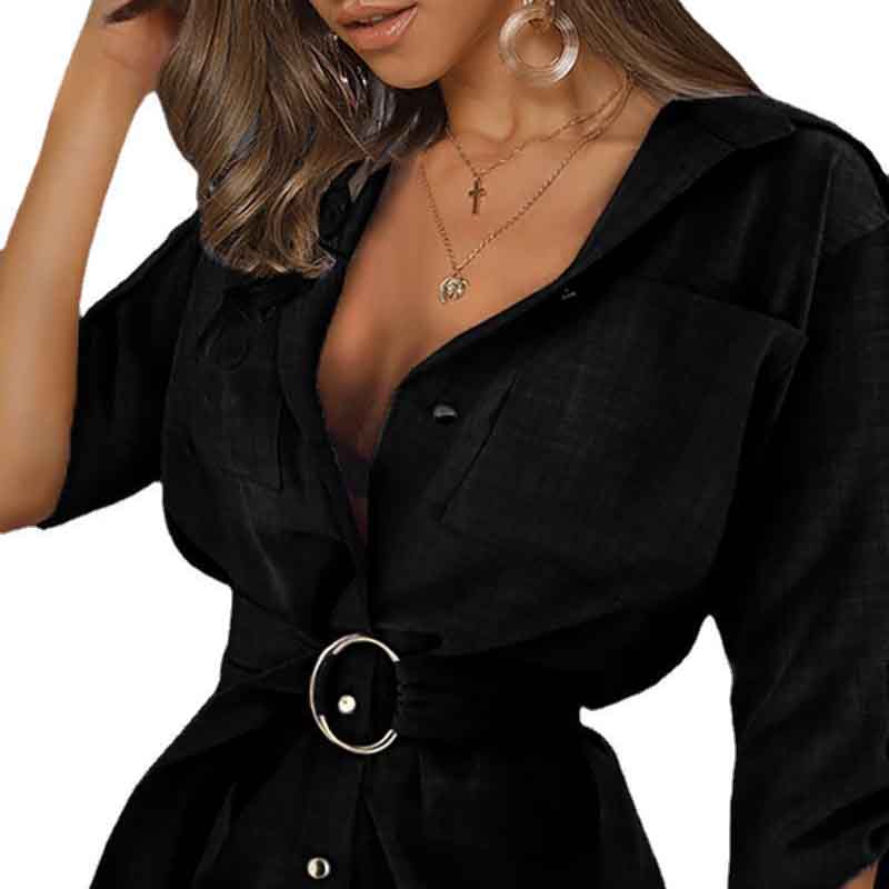 Women's Skirt Summer European and American Sexy Shirt Dress V-neck Shirt Dress