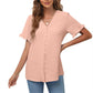 Spring and Summer Women's Casual Ruffled Short-sleeved V-neck Button-up Top European and American Solid Color Shirt