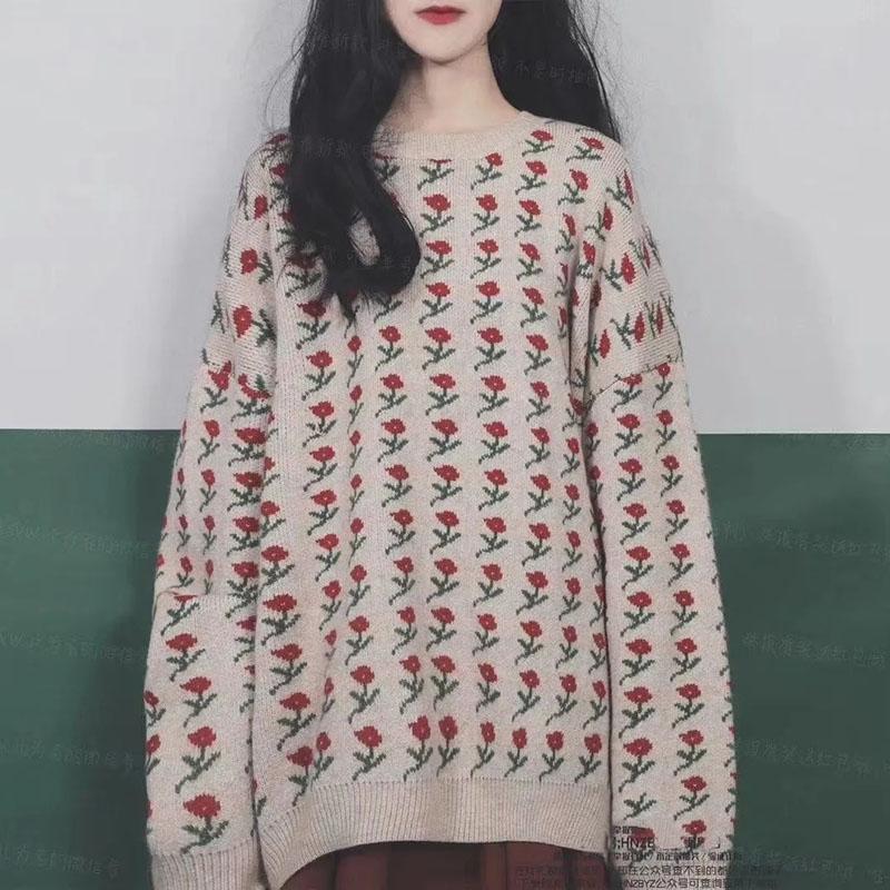 Retro Hooded Christmas Sweater Female Student Korean Loose Casual All-match Outer Wear Thick Autumn  Winter