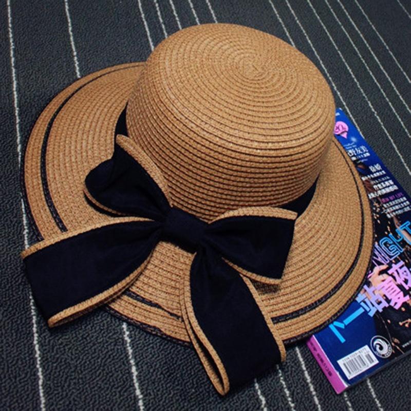WTEMPO Women's Fashion Bot-knot Straw Caps Beach Sun Hat Travel Sunbonnet