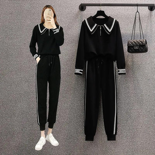 Women's Suit Leisure Sports Two-piece Long Sleeve Shirt + Loose Casual Pants Warm and Comfortable Suit