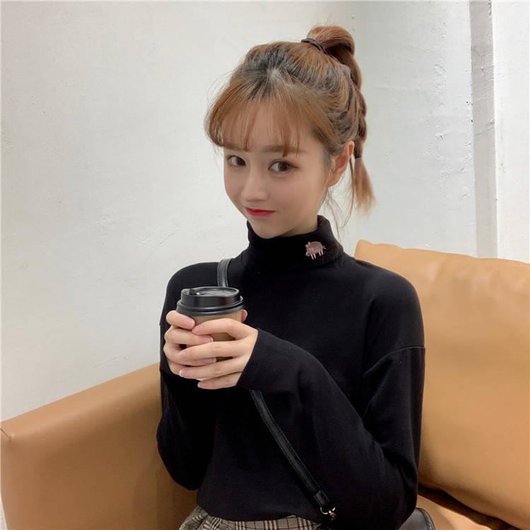 Pofulove Winter Long-sleeved T-shirt Women Plus Velvet Turtleneck Bottoming Shirt Slim Wild Clothes