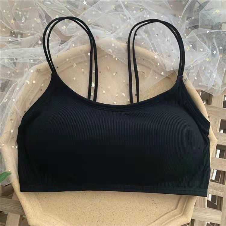 Cross Style Beautiful Back Suspender Vest Gathered Wrap Chest Rag Top Backing Anti Light Hand Holding Girl's Solid Color Bra