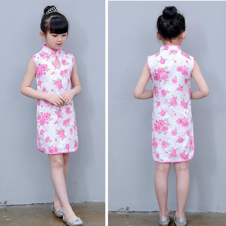 Children Dress Children's Tang Suit Girls Summer Thin Dress Cheongsam Printed Floral Cheongsam Chinese Style Sleeveless Dress