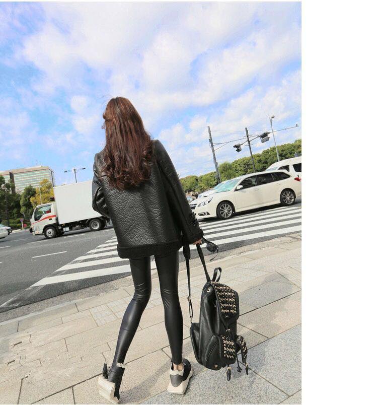 Autumn and Winter Thick Lamb Fur One Motorcycle Leather Jacket Large Size Stand Collar Ladies Cotton Jacket