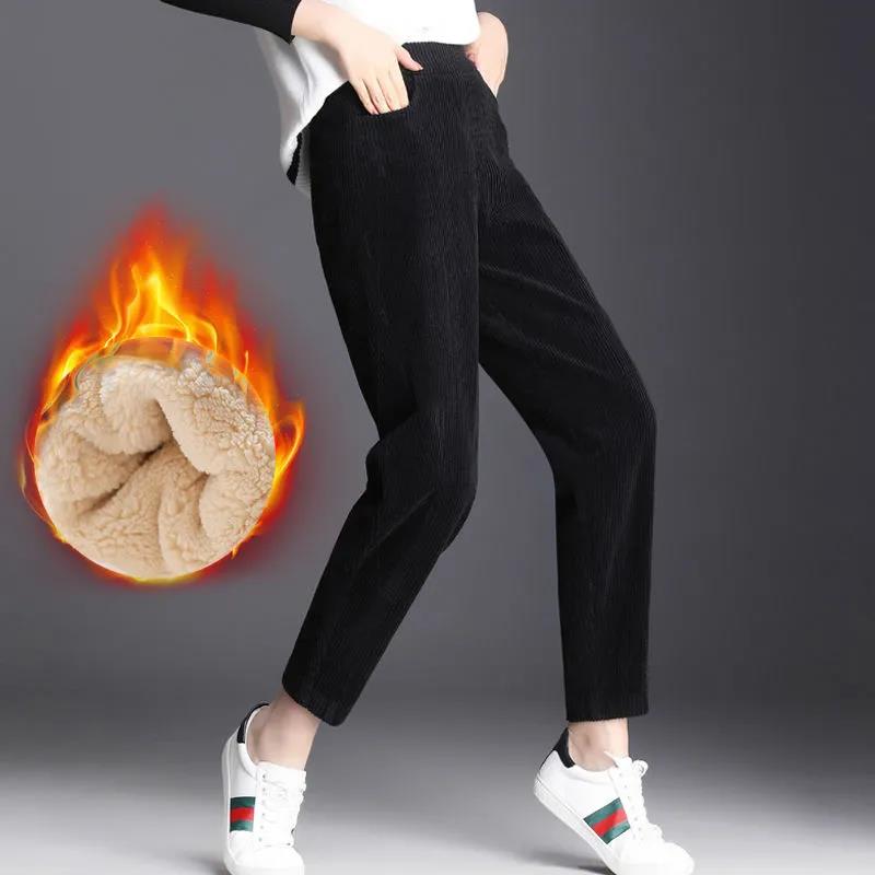 Plus Velvet Thickened Winter Corduroy Pants Women's High-waisted Slim Corduroy Casual Straight-leg Pants To Keep Warm and Fashionable