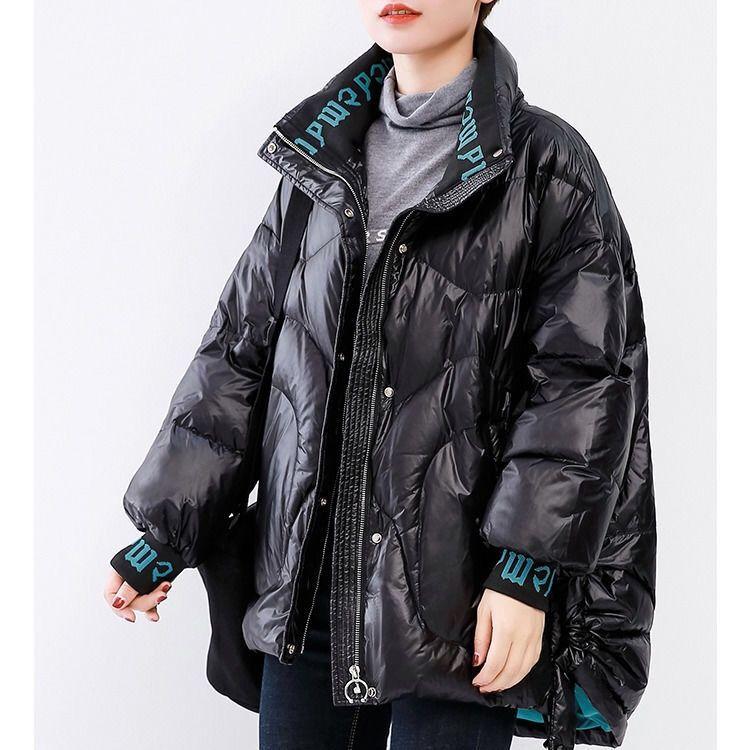 Winter Down Jacket Women's Short White Duck Down Loose Stand-up Collar Bright Surface Thickened Large Size Bread Jacket