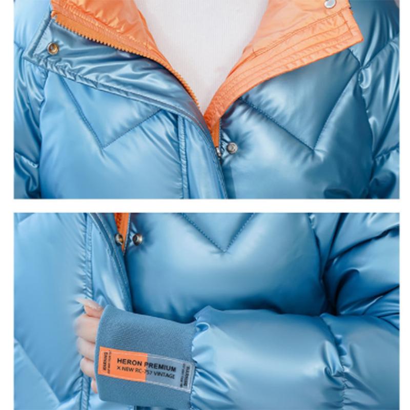 Women's Shiny Short Down Jacket Winter Korean Style Loose Quilted Jacket Casual Stand-collar Padded Jacket