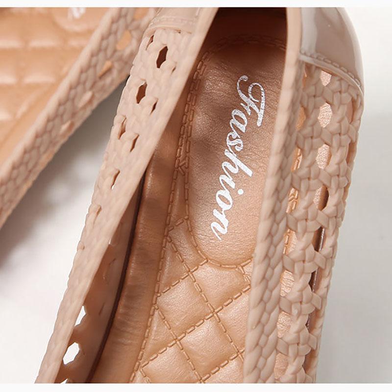 Sandals Ladies Hollow Soft Sole Casual Wear Hole Shoes Shallow Mouth Work Non-slip Beach Slope Heel Sandals and Slippers