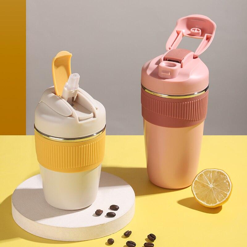 Stainless Steel Thermos Cup Vacuum Coffee Flask Portable Children Water Bottle Thermos Milk Mug 500ML Straw Kid Gift Drinkware