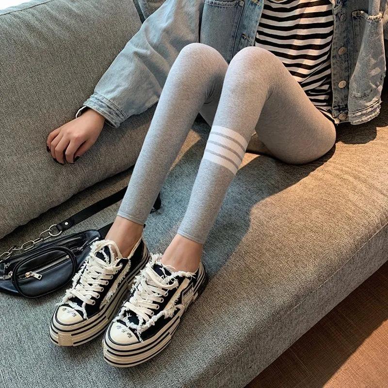 Pants Leg Printing Winter Plus Velvet Thick Vertical Stripes Leggings Women's Outer Wear Trousers Plus Size Tight-fitting Stretch High-waist Pants