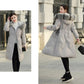 Women's Solid Color Embroidered Down Jacket Mid-length Korean Style Loose Thick Coat Warm Cotton Coat Large Fur Collar Winter Quilted Jacket