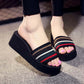 Thick-soled Beach Slippers Women's One-word Slippers Summer Casual Sandals All-match Outer Wear Seaside High-heeled Flip-flops Holiday Stripes Shoes
