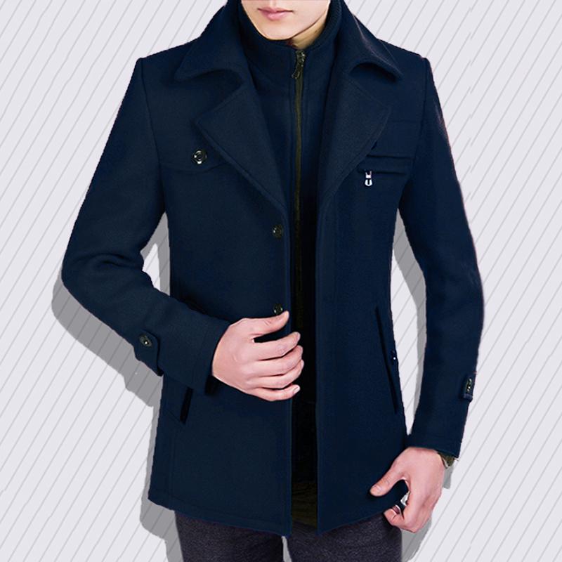 Men Winter Wool Coat Men's Jacket Simple Blends Woolen Coat Male Trench Coat Casual Overcoat