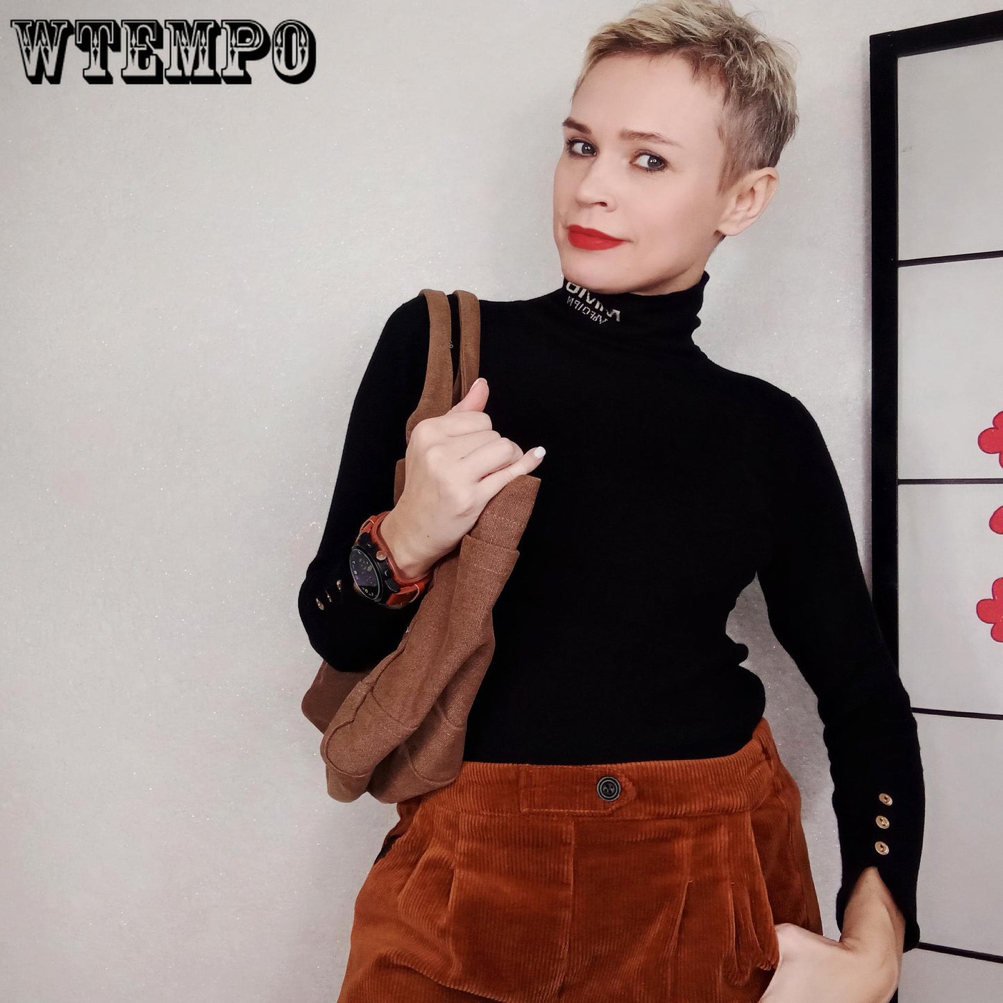 Winter Turtleneck Pullover Sweater Women Slim Warm High Elastic Letters Bottoming Shirt
