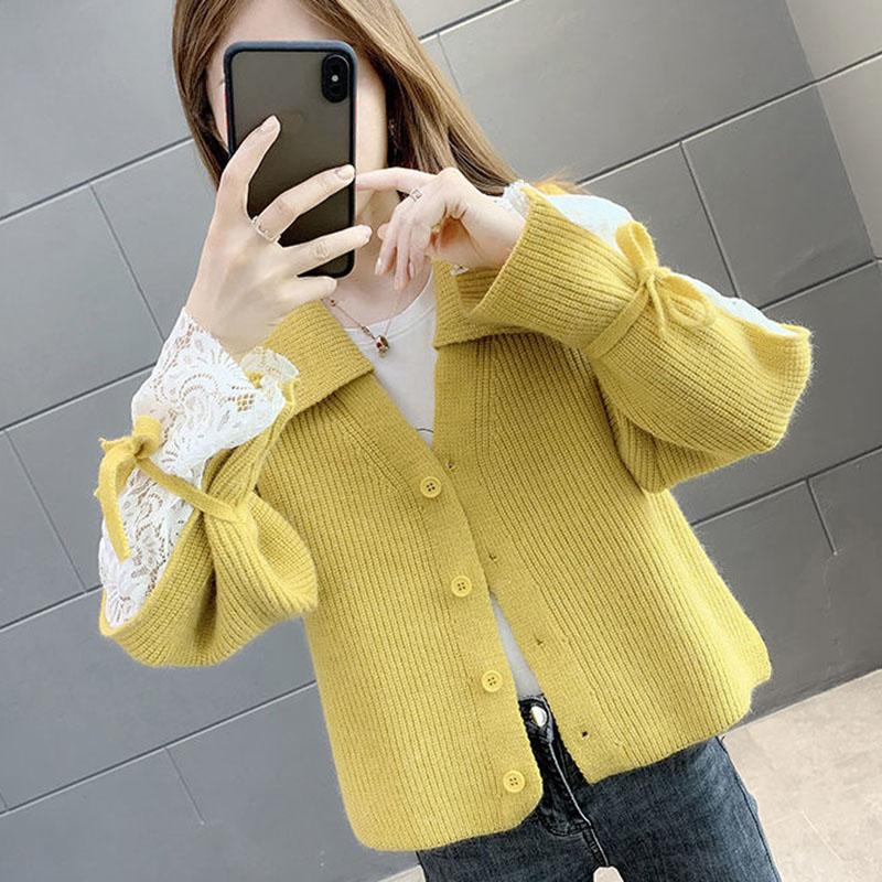 Spring and Autumn Cardigan Solid Color Sweater Lapel Short Outer Jacket Sweet Style Female Jacket