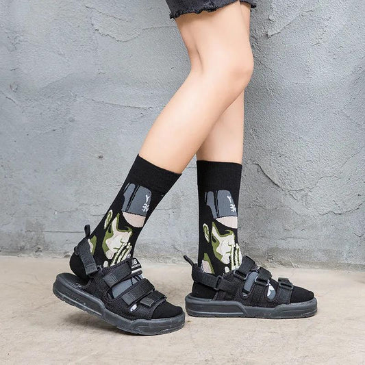 5 Pairs of Cotton Socks Unisex High Socks Student Basketball Hip-hop Skateboard Socks