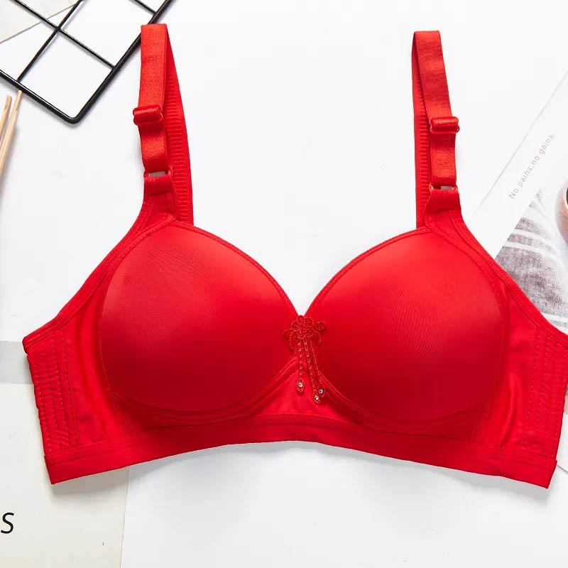 Ladies Large Size Underwear Gathering No Steel Ring Glossy Solid Color Simple Style Breathable Lightweight Adjustable Bra