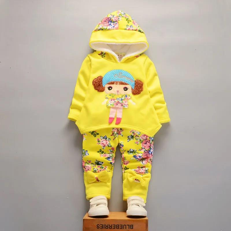 Girls Autumn and Winter Print Explosive Head Pattern Plus Velvet Suit To Keep Warm Children's Two-piece Long-sleeved Gold Mink Velvet Jacket