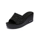 Outer Wear Thick-soled Ladies Wedge Sandals High-heeled Flip-flops Platform Shoes Black Sequined Fish Mouth High-heeled Sandals