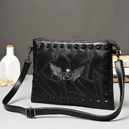 Business Briefcase Men Black Rivets Large Capacity Anti-theft Shoulder Crossbody Mobile Phone Bag