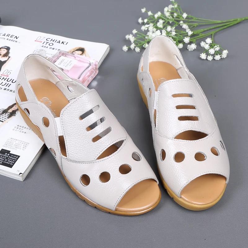 Mother Sandals Leather Soft Sole Middle-aged and Elderly Women's Shoes Non-slip Shoes Fish Mouth Shoes Granny Sandals Casual Shoes Wedges Work Shoes