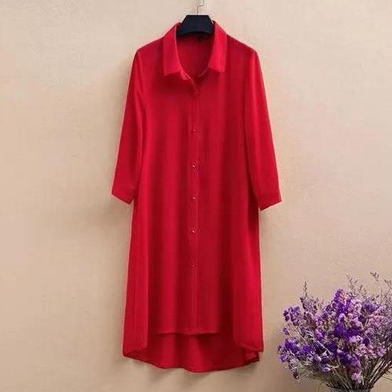 Women's Large Size Mid-length Chiffon Shirt 3/4 Sleeve Cardigan Shirt Spring Summer Loose Casual Sun Protection Coats