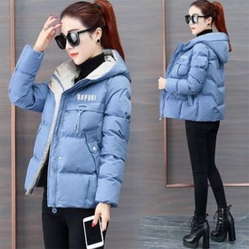 Women's Solid Color Short Down Jacket Winter Korean Style Loose Quilted Jacket Casual Warm Hooded Down Jacket