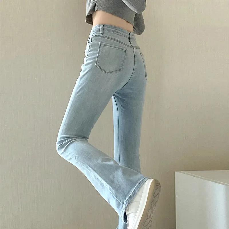 High Waist Slimming High Elastic Chic Hong Kong Flavor Retro Micro Jeans Female Autumn and Winter Repair Straight Speaker Mopping Trousers