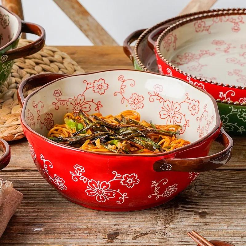 Binaural Soup Bowl Bowl Ceramic Tableware Bowl Creative Noodle Bowl Soup Bowl Japanese Ramen Instant Noodle Bowl
