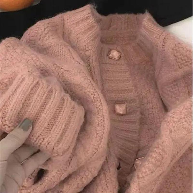 Autumn and Winter Women's Outer Wear Warm Sweater Casual Loose Thickening Retro All-match Twisted Korean Twist Knitted Cardigan