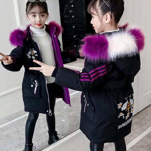 Winter Padded Warm Girls' Padded Jacket New Medium and Large Children's Padded Jacket Children Medium and Long Padded Jacket Little Girl Padded Jacket