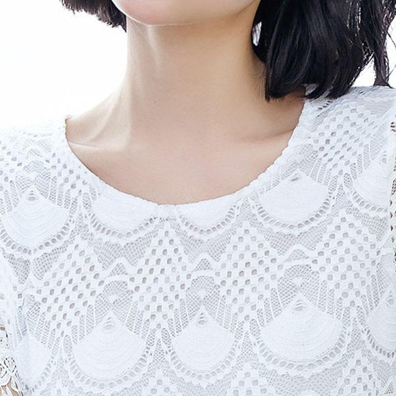 Summer Women's Loose Lace Round Neck Short Sleeve Large Size All-match Top