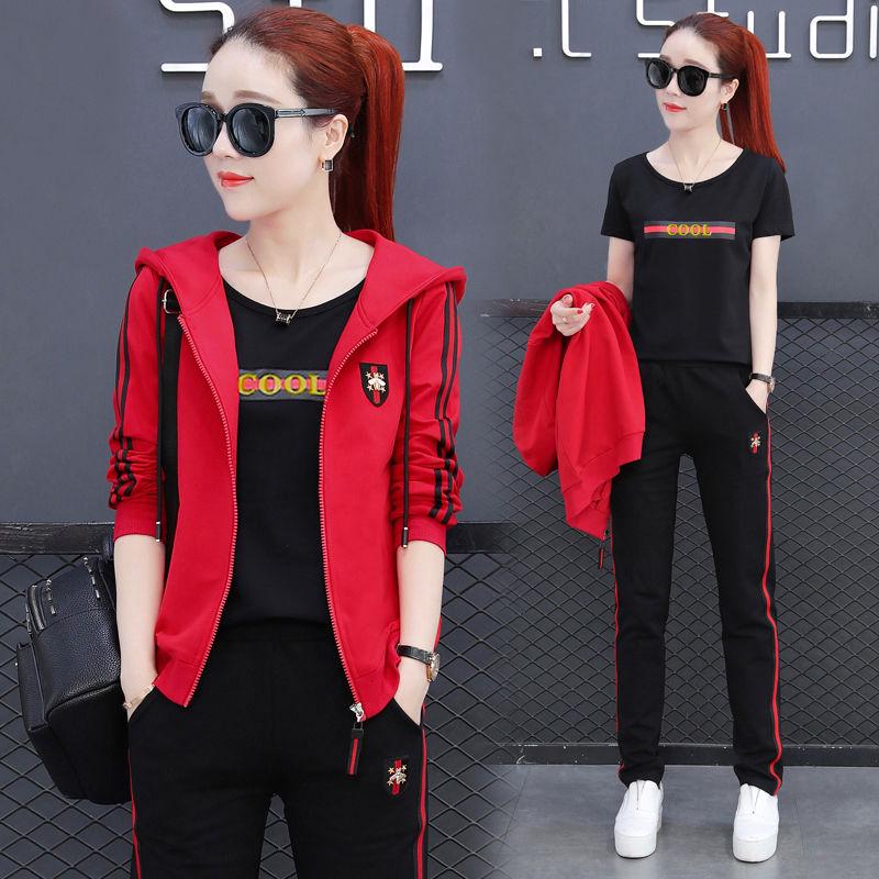 Joker Long -Sleeved Casual Sweatshirt Set Large Size Spring And Autumn Women 'S Clothing 3pcs Set