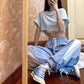 Small Daisy Loose High-waisted Trousers Female Korean Student Wide-leg Leggings Pants Slimming Sports Casual Pants